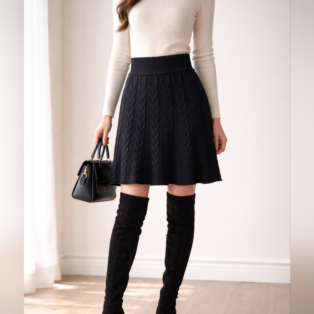 AKINI Black Cable Knit Skirt | Small